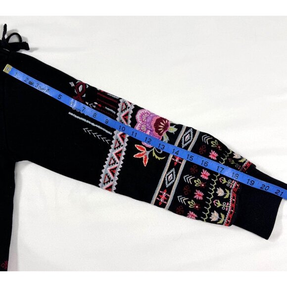 Boho Embroidered Zip Hoodie Jacket Lace Lined Hood Floral Folk Cropped L - Picture 12 of 12